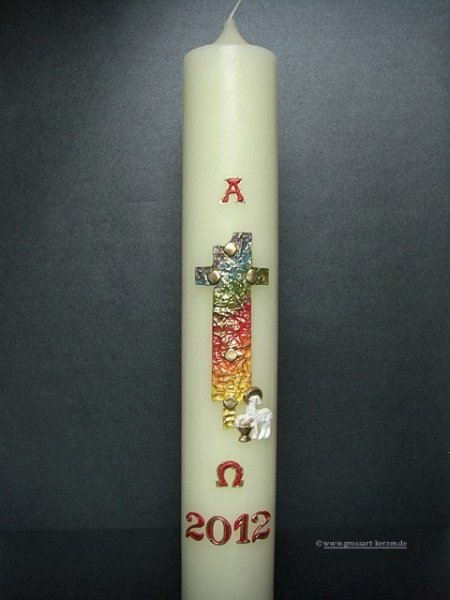 Osterkerze Kreuz Regenbogen